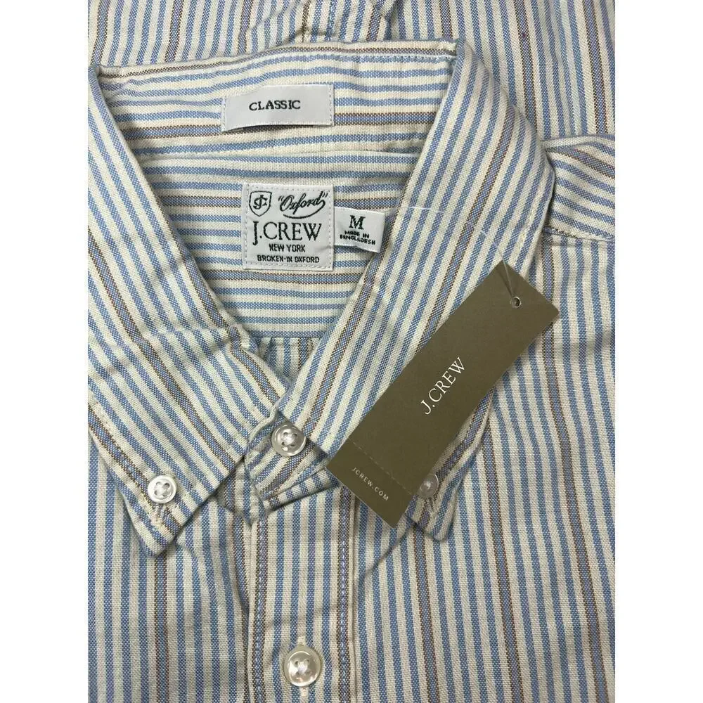 J. Crew Broken in Oxford Blue Striped Casual Shirt Classic fit Preppy 80's